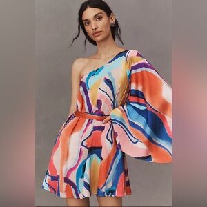 BHLDN Stevie One-Shoulder Satin Mini Dress from
Anthropologie Large Asymmetrical
